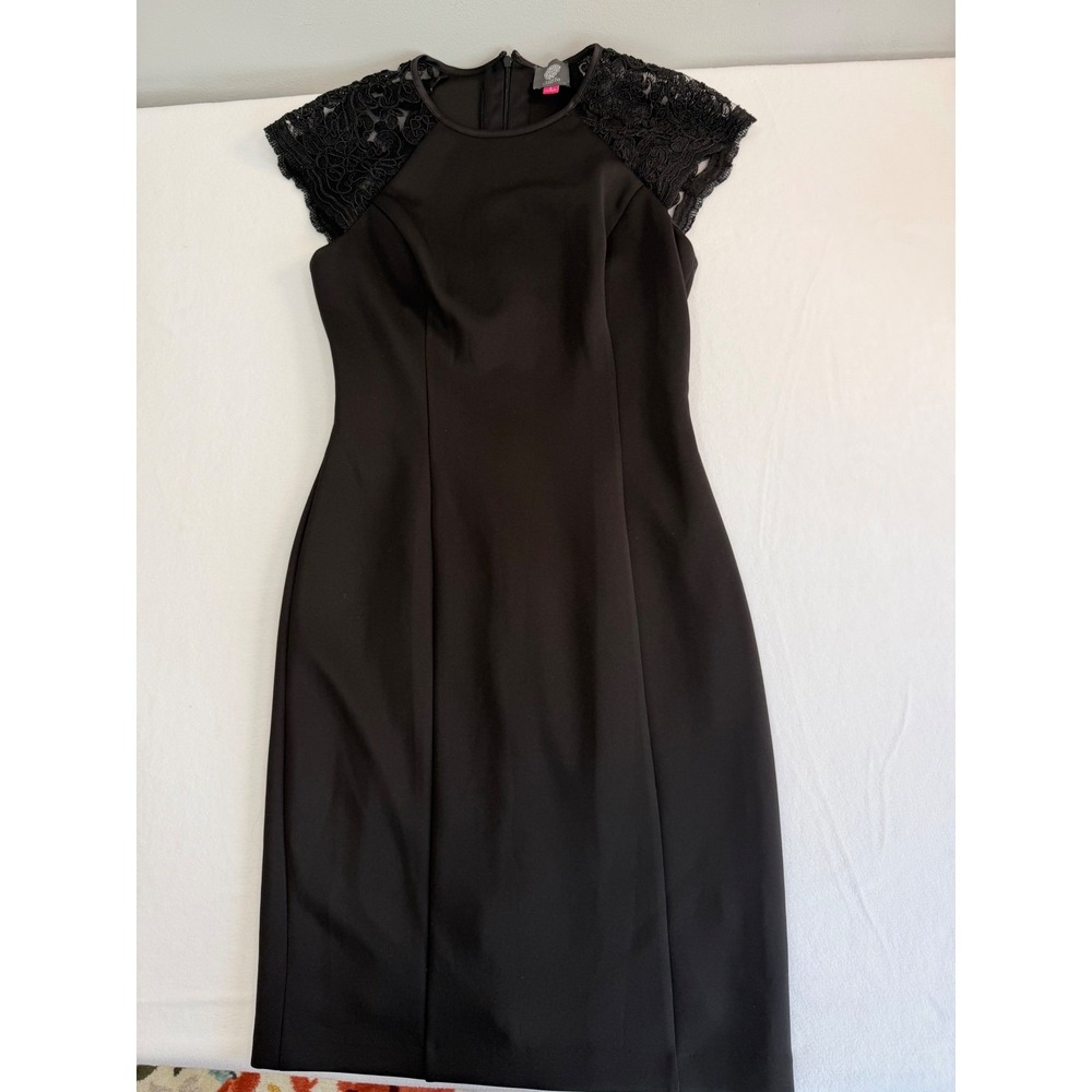 Vince Camuto Sheath Dress Womens 4 Black Lace Cap Sleeve Cocktail Classic Luxury